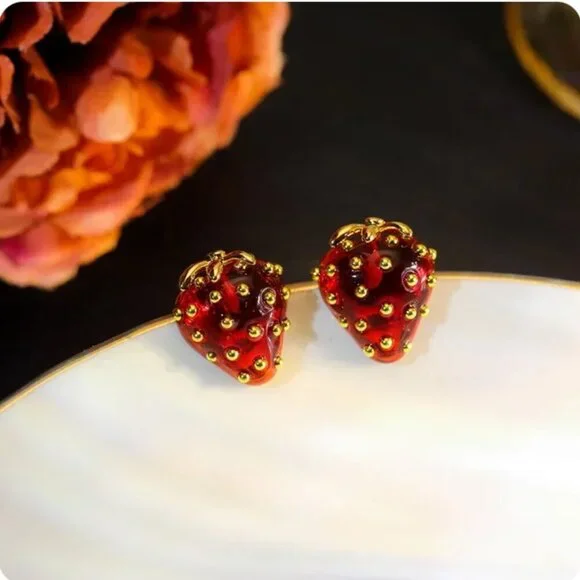 Kate Spade New York Stud Red Strawberry Fruit  Earrings - Picture 3 of 4